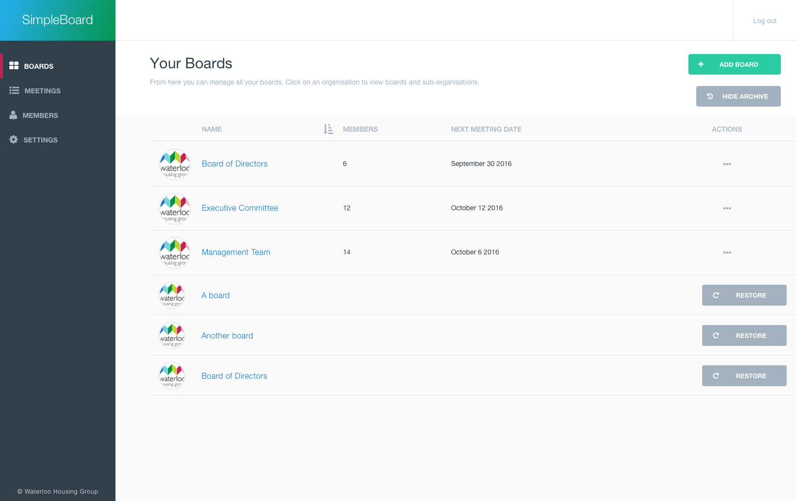 Platform Housing Group SimpleBoard app
